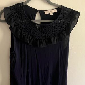 LOFT Black Lace Yoke Ruffle Tank